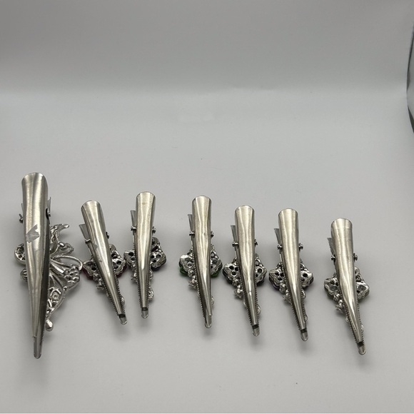Lot of 7 Silver Tone Alligator Clips Floral Butterfly and Rhinestones Classic main image 5